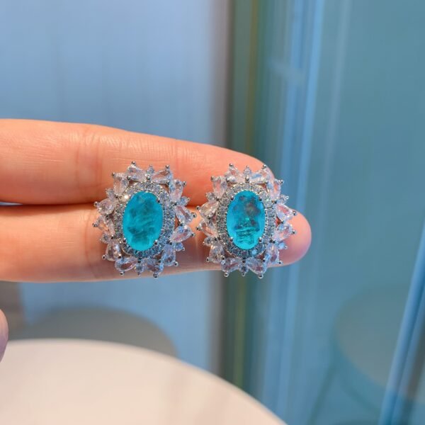 Simulated Paraiba Blue Earrings 8x12mm - Vintage European Style Elegant Jewelry, Hypoallergenic Cubic Zirconia Studs