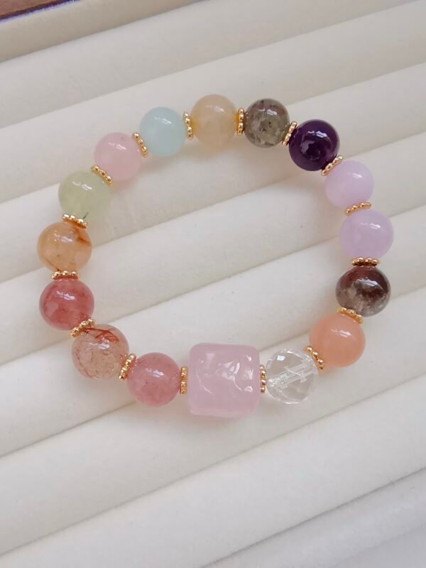 Qiselle Nine-Tailed Fox Multi-Gem Bracelet | Natural Amethyst & Aquamarine Beads | Luxury Boho Chic Accessory