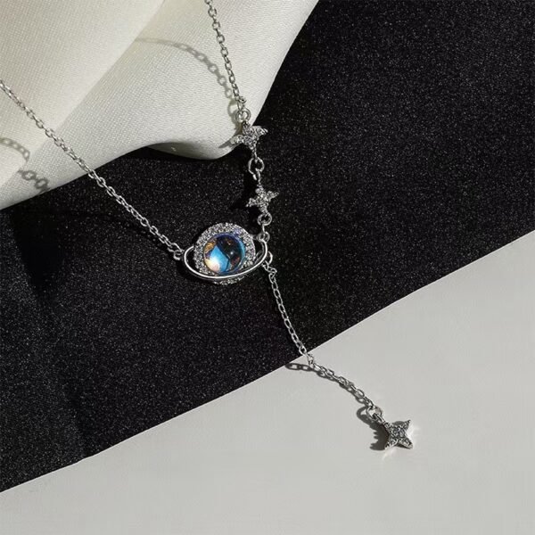 Qiselle Jewelry S925 Sterling Silver Moonstone Necklace | Celestial Star & Meteor Shower Design, Instagram-Worthy Niche Luxury, Precision-Crafted O-Link Chain Valentine's Gift Tarnish-Resistant