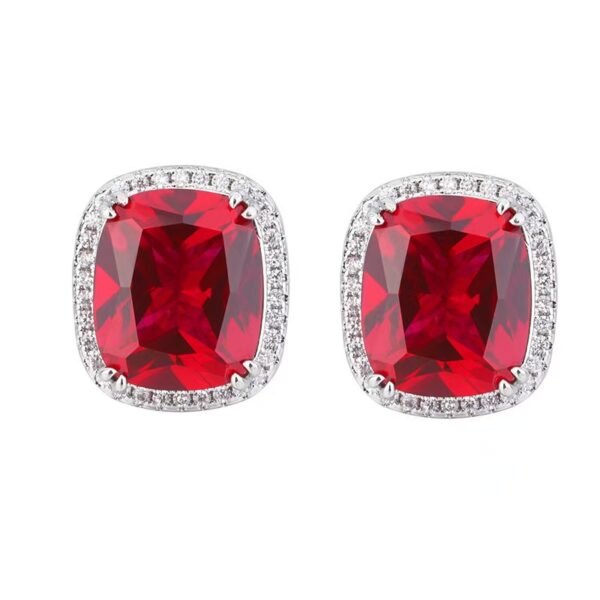 Qiselle Jewelry Gold-Plated Simulated Ruby Earrings | Luxurious Full Pave Setting, 10*12mm Center Stone, Elegant Feminine Design 15*20mm