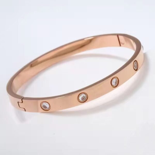 Unisex Rose Gold Zircon Bangle - 18cm Tarnish-Proof Titanium Luxury Bracelet